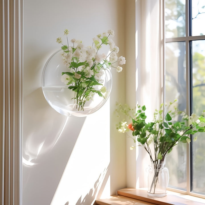 Wall-mounted flower pot, water-cultivated greenery flower pot, wall-mounted round decorative plate, transparent European-style vase, water-cultivated plant small fish tank dual-purpose, Christmas decoration flower pot by Casa Perfeita