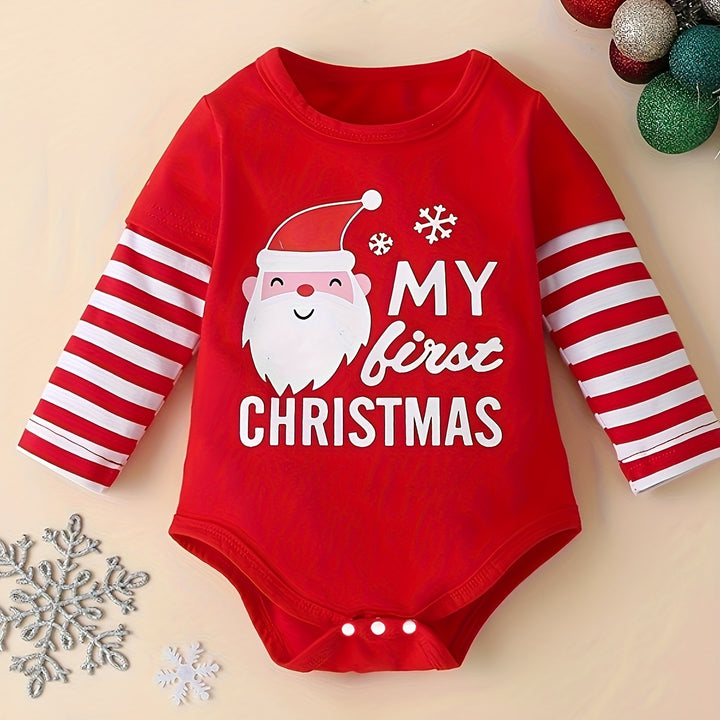 Conjunto Bebê Natal 3 Peças Casual Com Boné Papai Noel