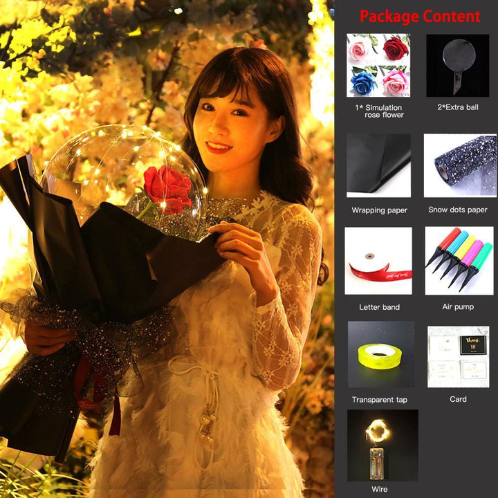 Buquê Rosas Balões LED Luminosos Transparente Bobo Ball