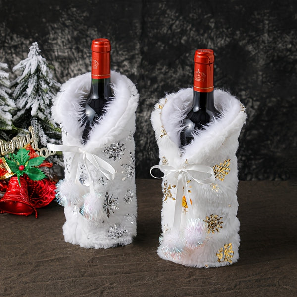Capa Pelúcia para Garrafa de Vinho Natal com Flocos