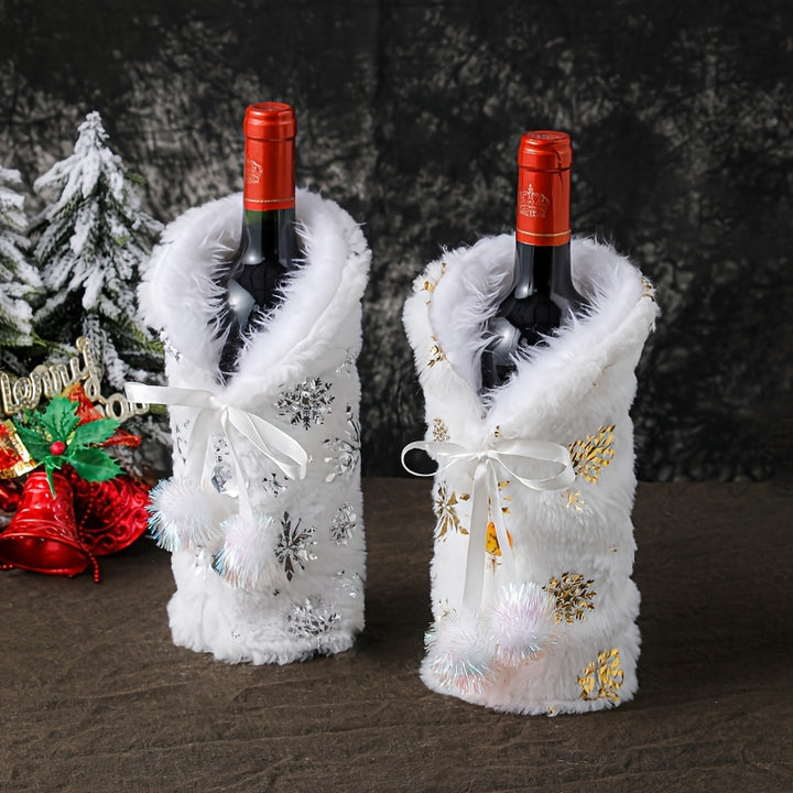 Capa Pelúcia para Garrafa de Vinho Natal com Flocos