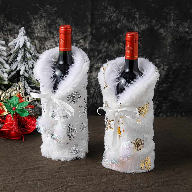 Capa Pelúcia para Garrafa de Vinho Natal com Flocos