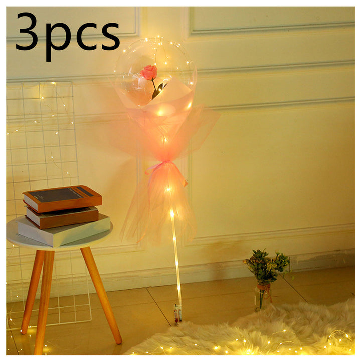 Buquê Rosas Balões LED Luminosos Transparente Bobo Ball