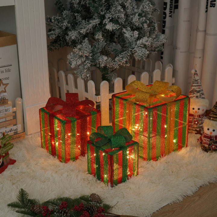 Remote Control Christmas Gift Box Lights Christmas Three-piece Decoration by 253444
