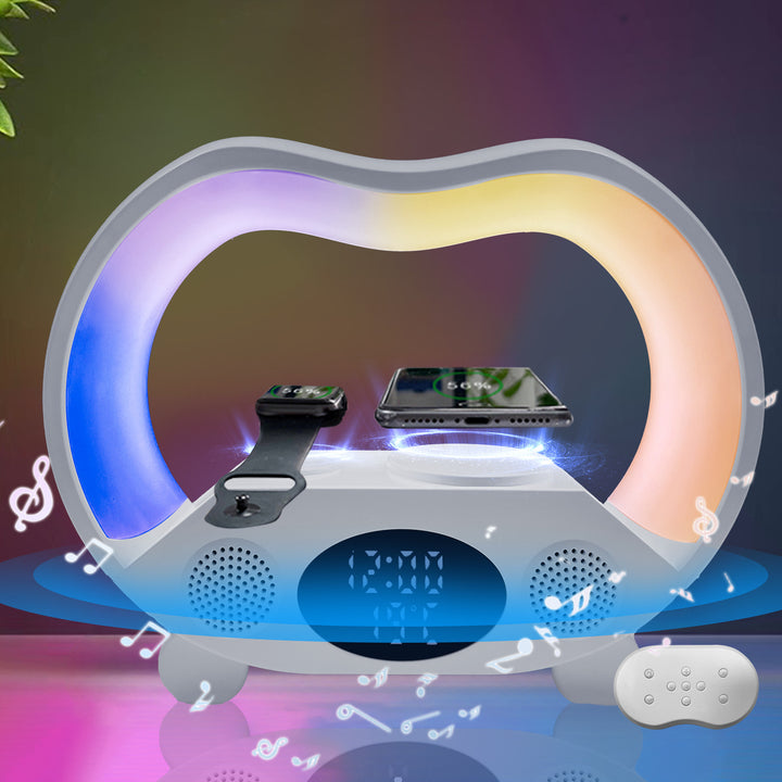 Luminária Inteligente 6 em 1 – Carregador Sem Fio + Bluetooth