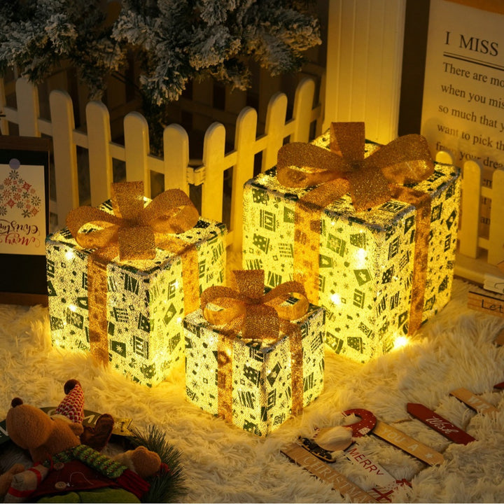 Remote Control Christmas Gift Box Lights Christmas Three-piece Decoration by 253444