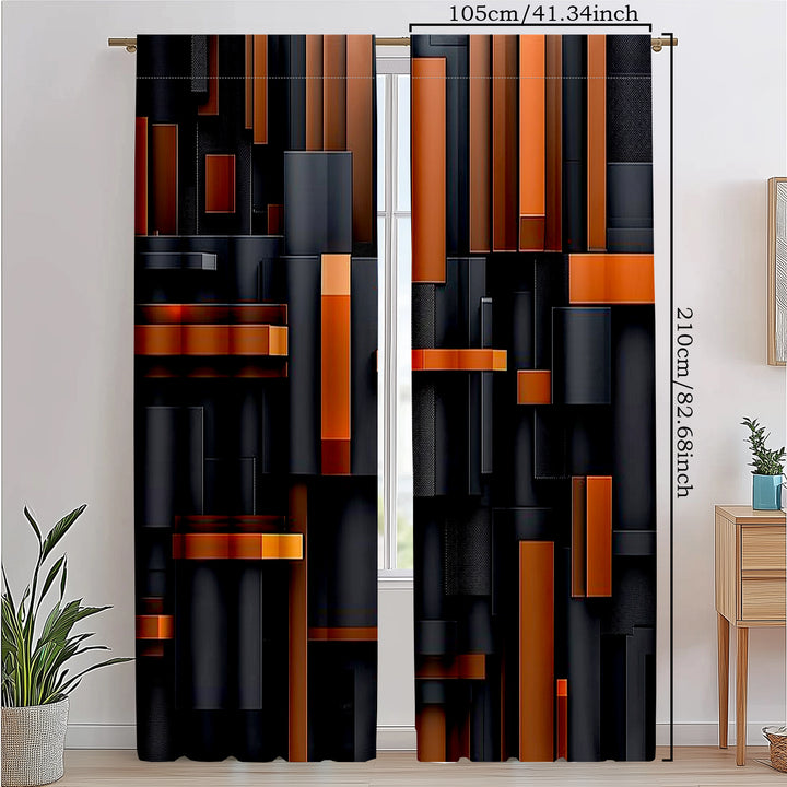 Cortinas Abstratas Geométricas Preto Laranja Branco