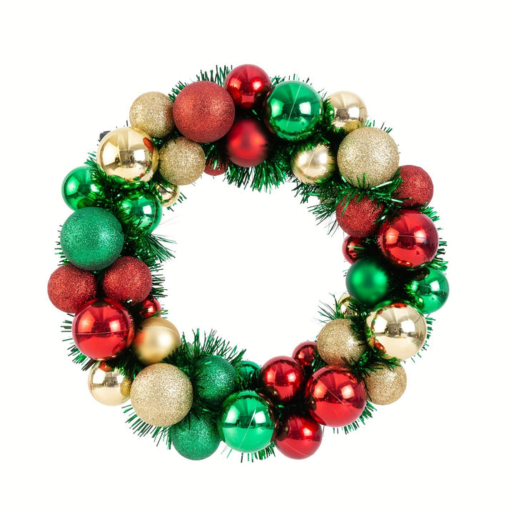 Shatterproof Christmas Wreath with Ball Ornaments - 33.02 cm Plastic Holiday Decoration for Door, Home, and Party - Red, Green, Golden Christmas and New Year Decor - Easy to Hang Festive Wreath (1Pc) by Casa Perfeita