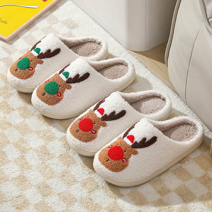 Christmas Shoes Winter Home Slippers Elk Soft Cozy Bedroom Slipper Slip On House Shoes by 253444
