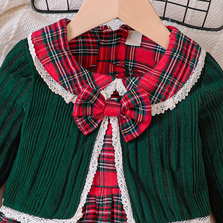 Conjunto Natal Meninas 2 Peças Cardigã E Vestido Xadrez