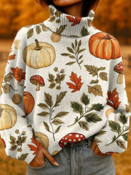 Suéter Feminino Gola Alta Estampa De Natal Confortável