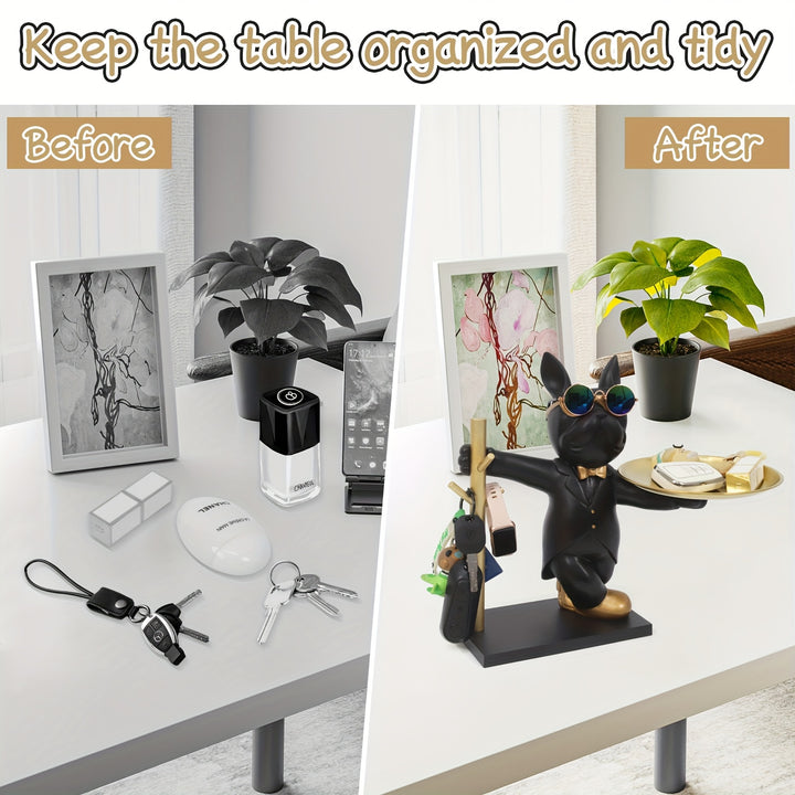 Bandeja De Resina Bulldog Porta Chaves Estatueta Decoracao