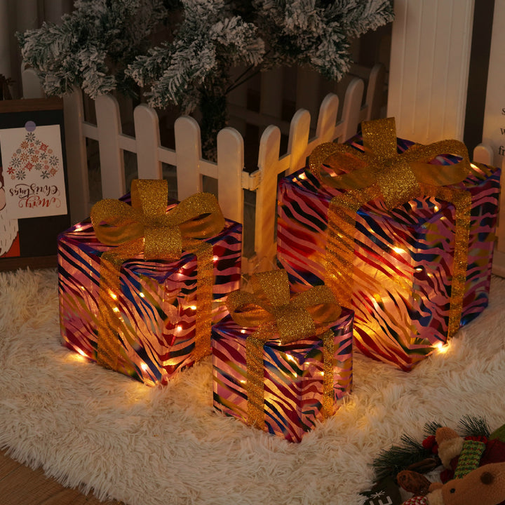 Remote Control Christmas Gift Box Lights Christmas Three-piece Decoration by 253444