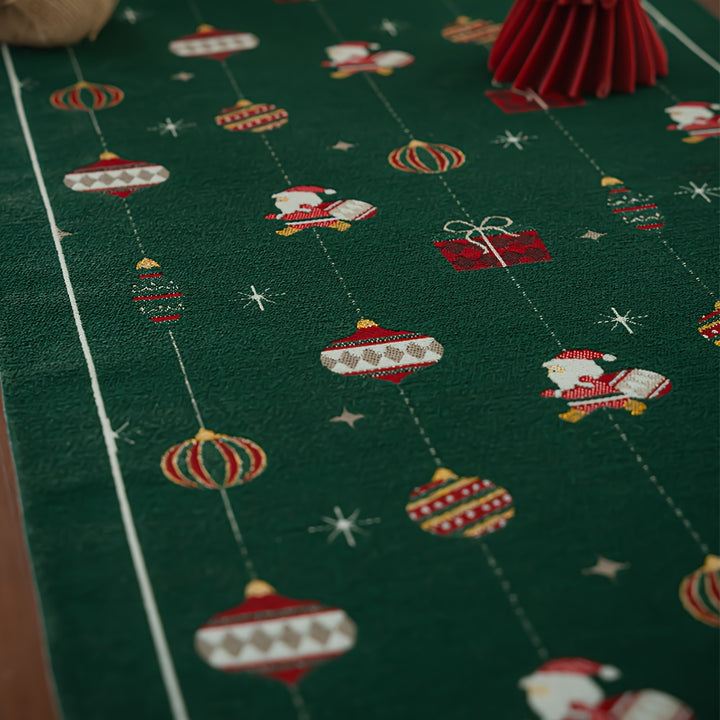 Rustic Polyester Blend Christmas Table Runner, Rectangular with Tassel, Festive Christmas Ball & Santa Pattern, Dotted Design, Holiday Party Dining Decor, for Home Kitchen & Dining Room by Casa Perfeita