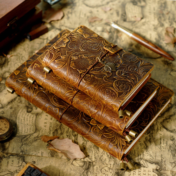 Caderno de Couro Vintage Gravado para Viagem 180 Folhas