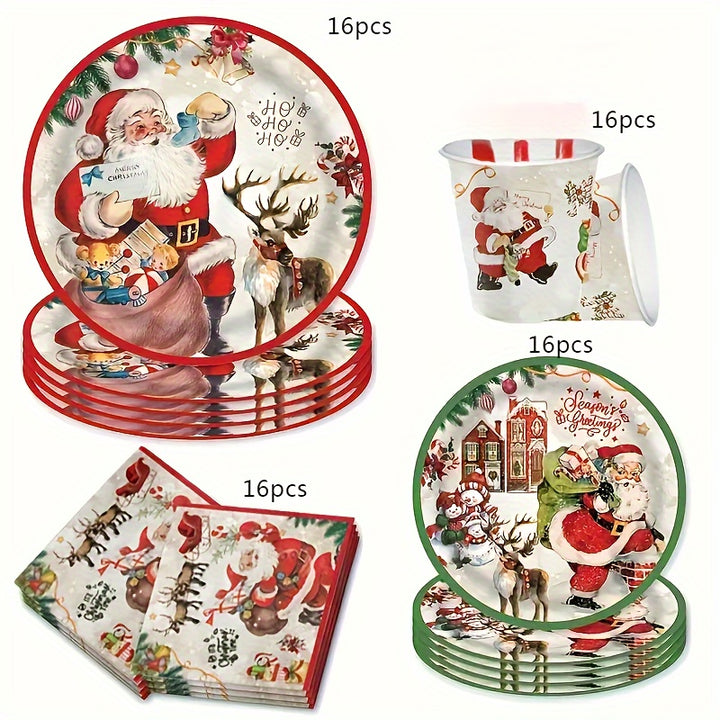 Kit Festa Natal Descartáveis Pratos Copos Guardanapos