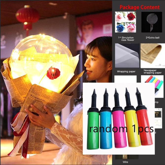 Buquê Rosas Balões LED Luminosos Transparente Bobo Ball