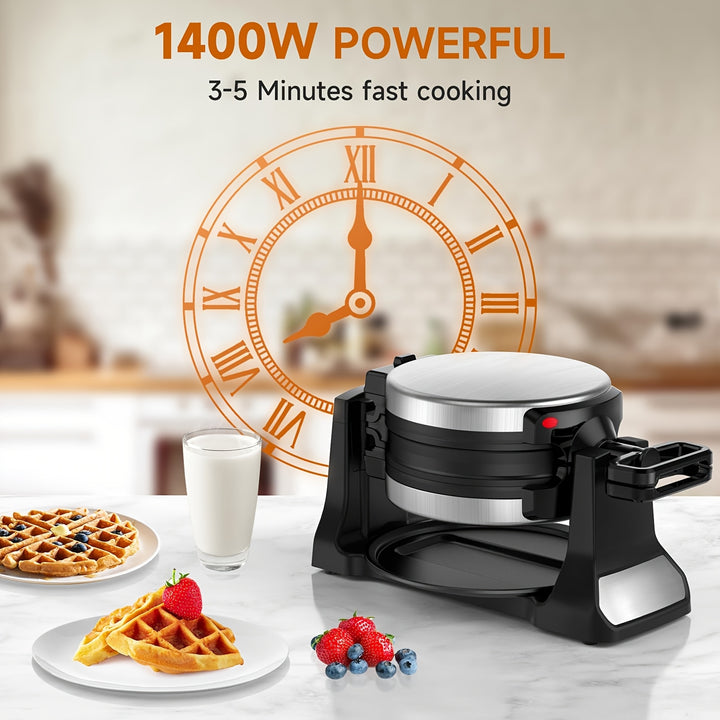 Máquina de Waffles Belgas Dobrável 180 Graus 1400W 8 Porções