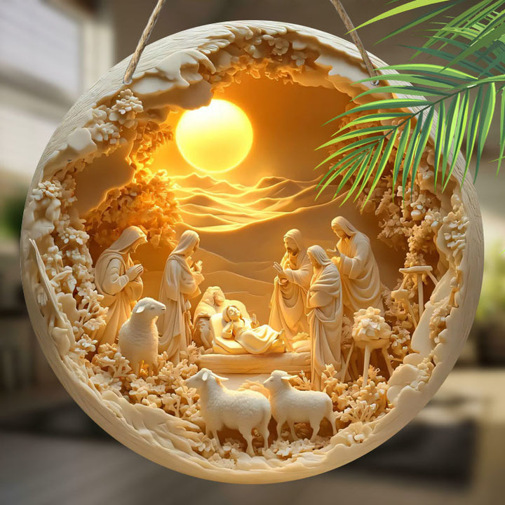 Guirlanda Natividade Madeira 3D Decoração Cristã Família by Casa Perfeita