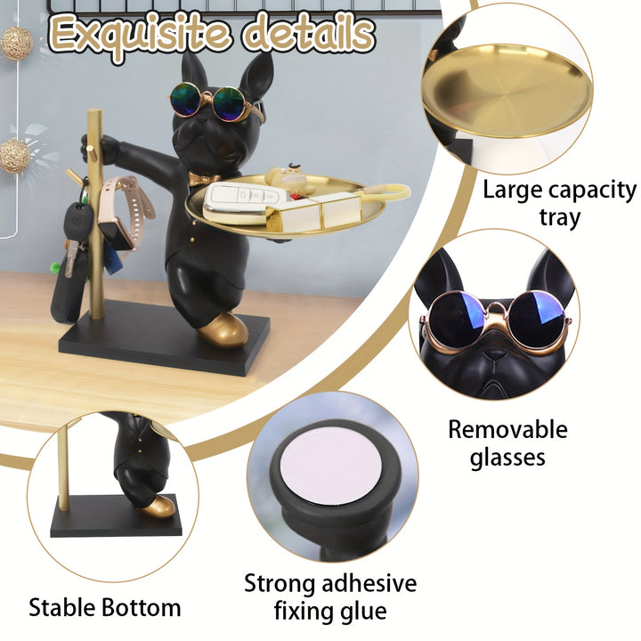 Bandeja De Resina Bulldog Porta Chaves Estatueta Decoracao