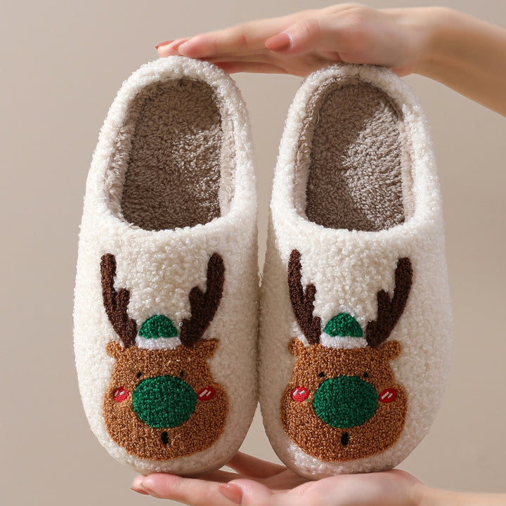 Christmas Shoes Winter Home Slippers Elk Soft Cozy Bedroom Slipper Slip On House Shoes by 253444