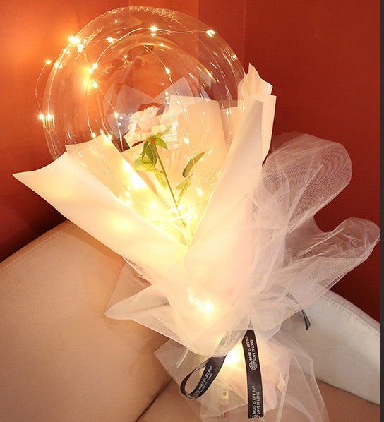 Buquê Rosas Balões LED Luminosos Transparente Bobo Ball