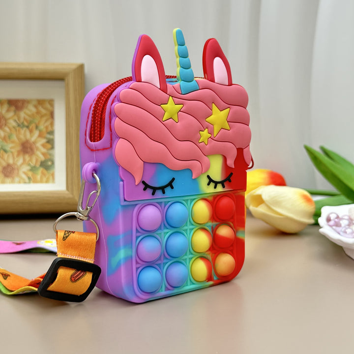 Bolsa Mensageiro Infantil Silicone Unicórnio Compacta