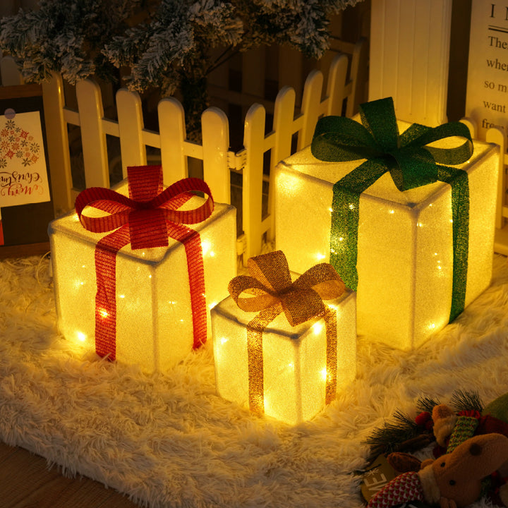 Remote Control Christmas Gift Box Lights Christmas Three-piece Decoration by 253444