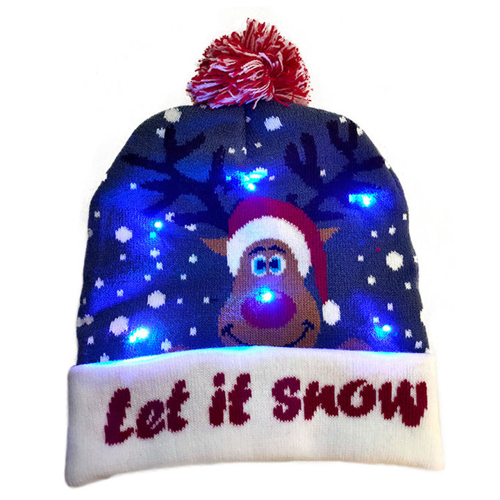 Gorro De Natal LED Luzes Que Acendem Tricô Infantil Brilho