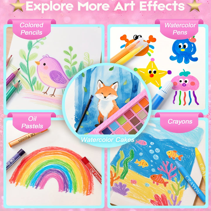 Kit De Arte Infantil 237 Peças Com Lousa Dupla Não Tóxico