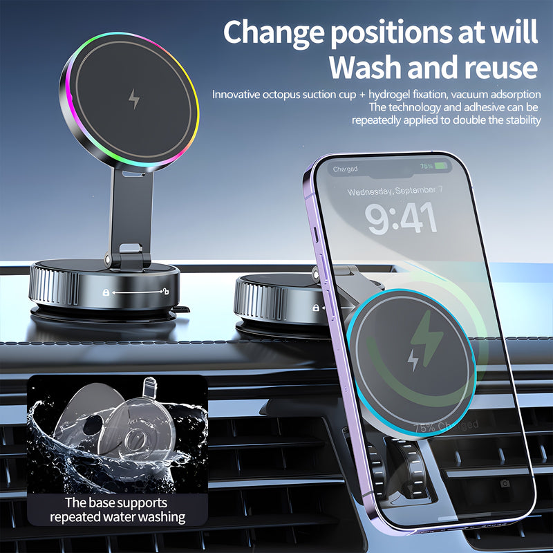 Carregador Sem Fios 15W Carro Ventosa 360 Magnética iPhone