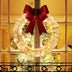 Christmas Garland 50CM Luminous LED Warm Light Metal Luminous Wreath With Big Bowknot Christmas Front Door Home Holiday Party Door Hanging Decor by 253444