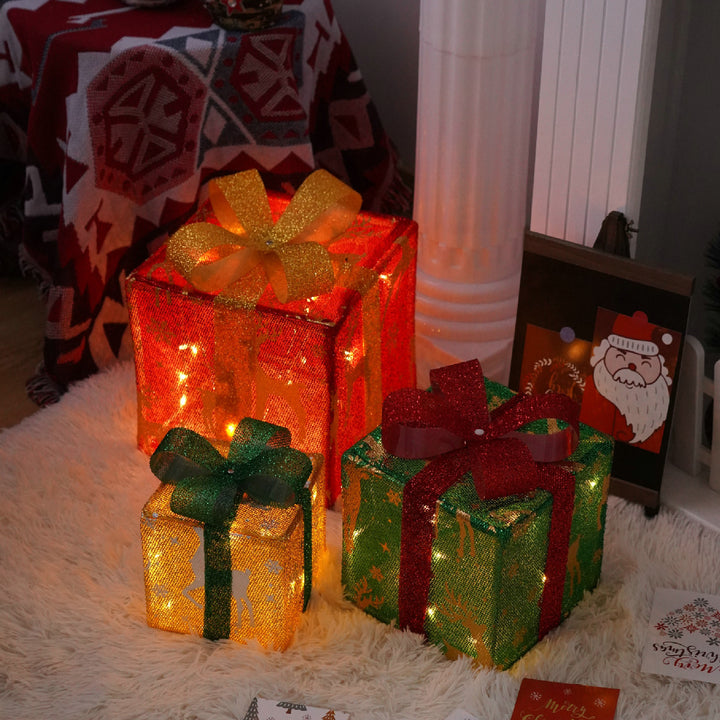 Remote Control Christmas Gift Box Lights Christmas Three-piece Decoration by 253444