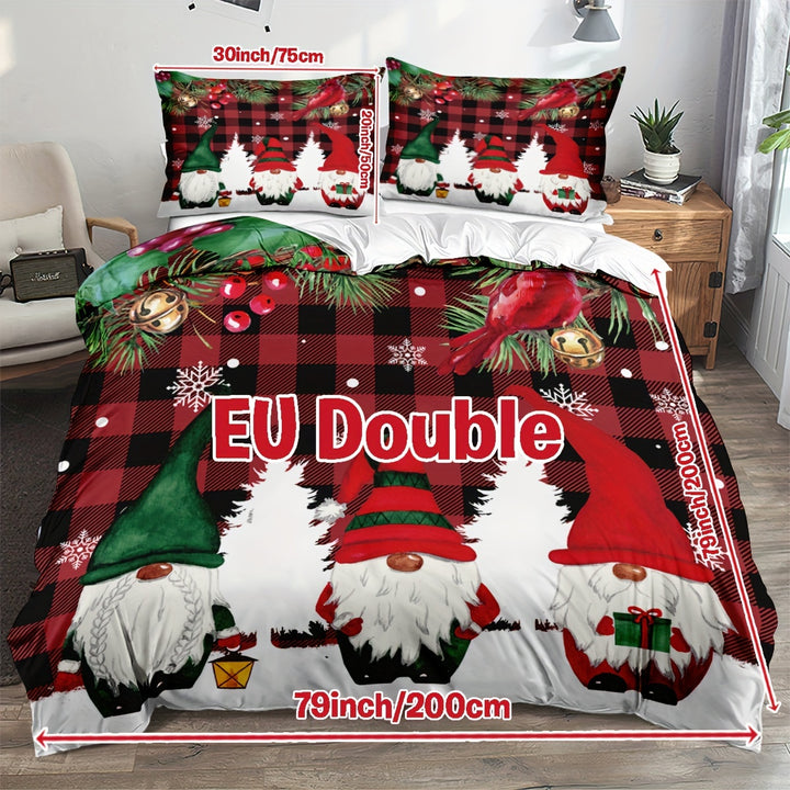 Conjunto Cama Natal Três Peças Capa Edredão Impressão