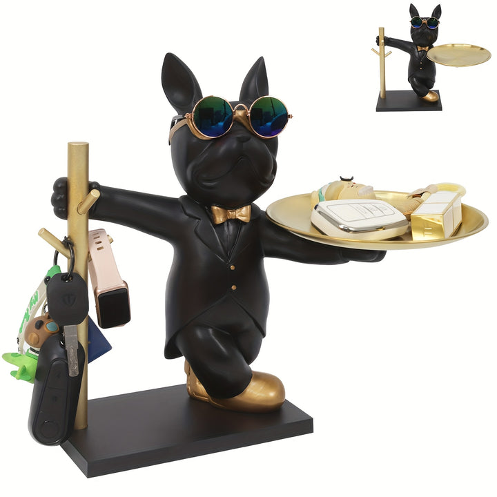Bandeja De Resina Bulldog Porta Chaves Estatueta Decoracao