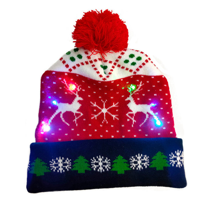 Gorro De Natal LED Luzes Que Acendem Tricô Infantil Brilho