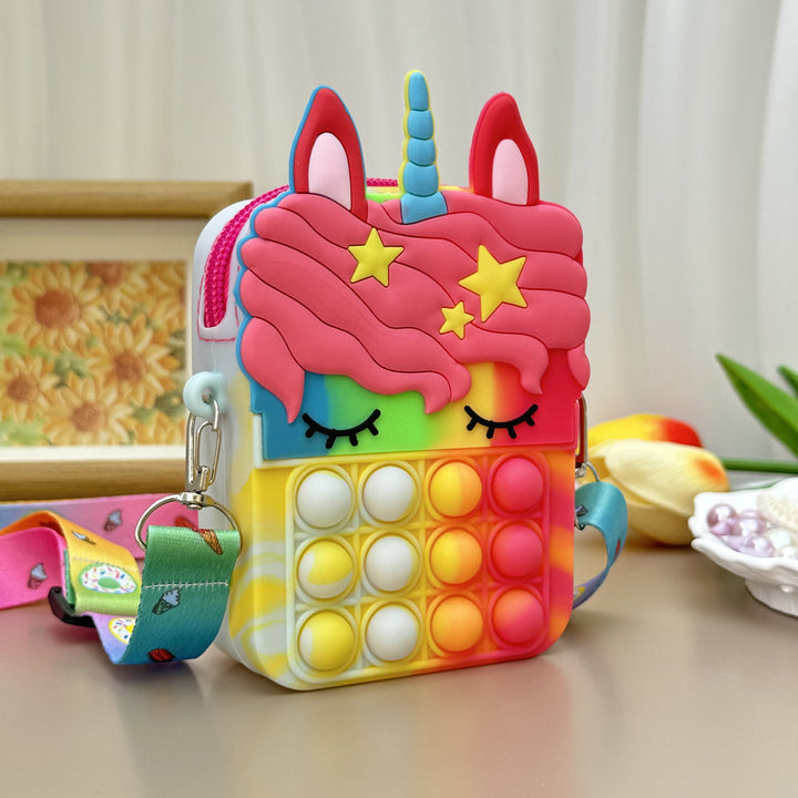 Bolsa Mensageiro Infantil Silicone Unicórnio Compacta