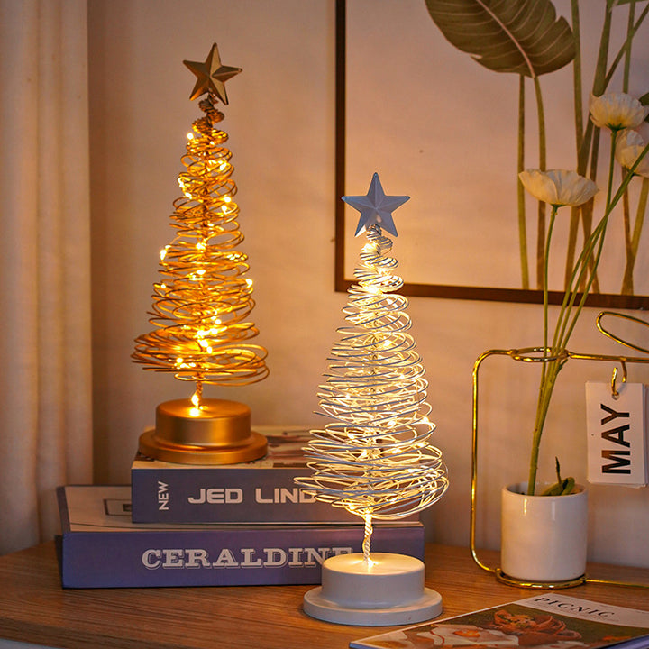 LED Christmas Tree Spiral Light Table Ornament Wrought Iron Xmas Tree Bedroom Desk Lamp Christmas Atmosphere Night Light Decor by 253444