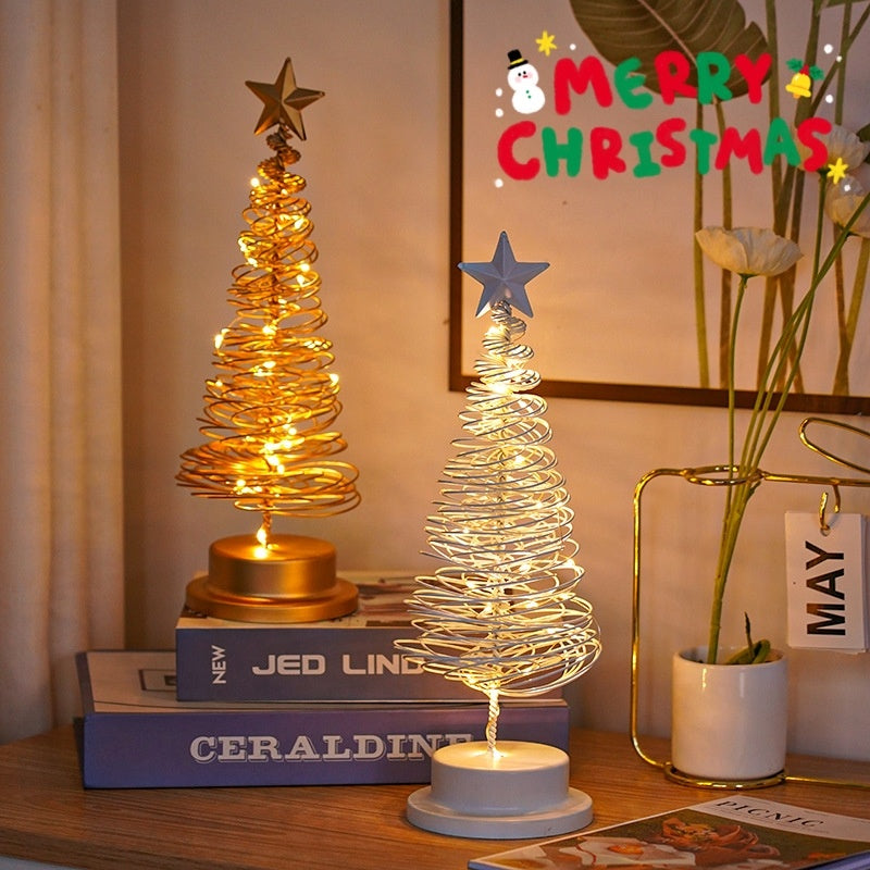 LED Christmas Tree Spiral Light Table Ornament Wrought Iron Xmas Tree Bedroom Desk Lamp Christmas Atmosphere Night Light Decor by 253444
