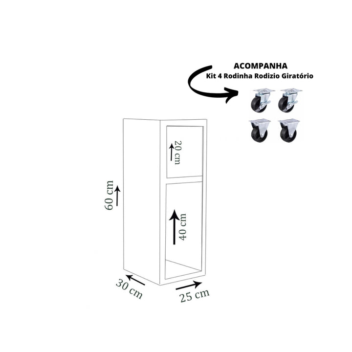 Mesa De Cabeceira Com Nicho Em MDF Reflorestado Com Rodízios