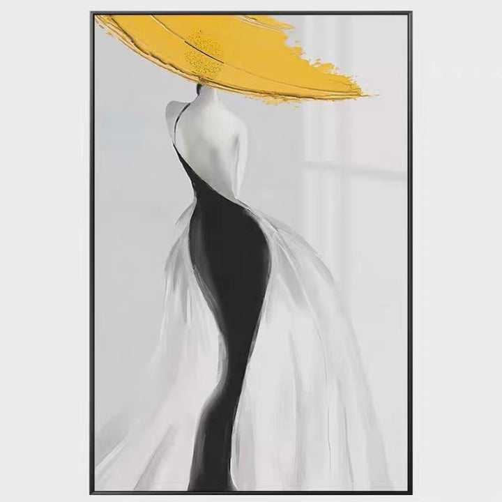 Modern Sexy Woman Yellow Hat Handmade Canvas Oil Painting Abstract Nordic Luxury Artwork Posters Living Room Canvas Wall Aesthetic Home Decor by 253444