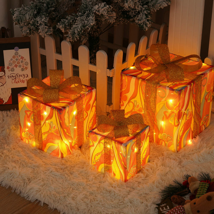 Remote Control Christmas Gift Box Lights Christmas Three-piece Decoration by 253444