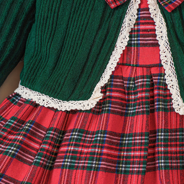 Conjunto Natal Meninas 2 Peças Cardigã E Vestido Xadrez