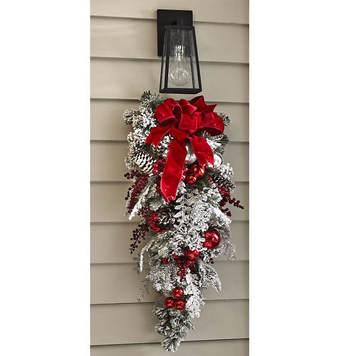 New Flocking Wreath Outdoor Decoration Door Hanging Christmas Wreath Rattan by 253444
