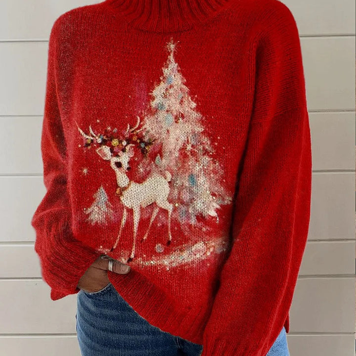 Suéter Feminino Gola Alta Estampa De Natal Confortável