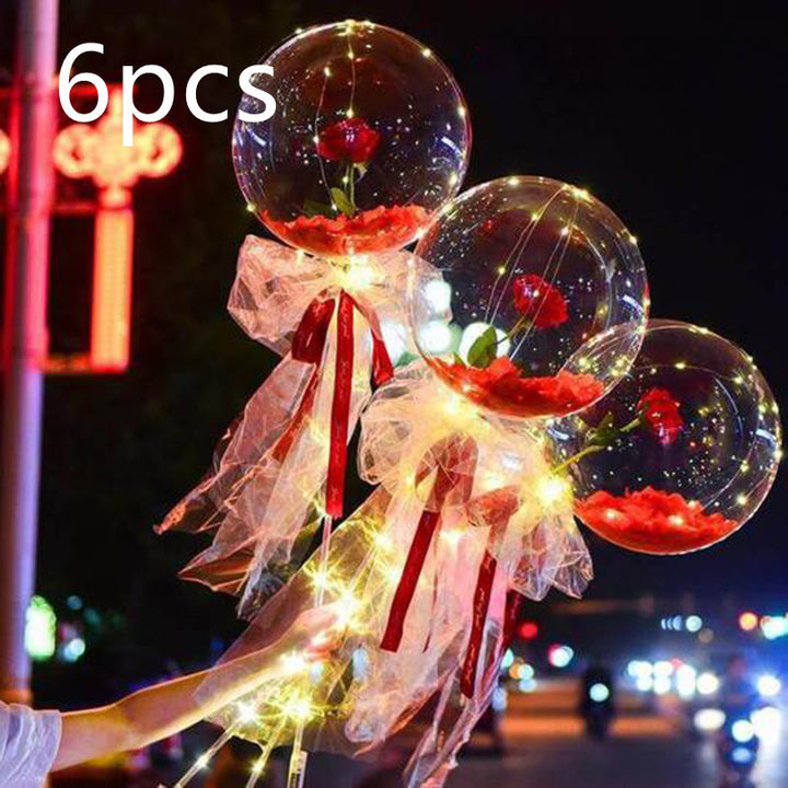 Buquê Rosas Balões LED Luminosos Transparente Bobo Ball