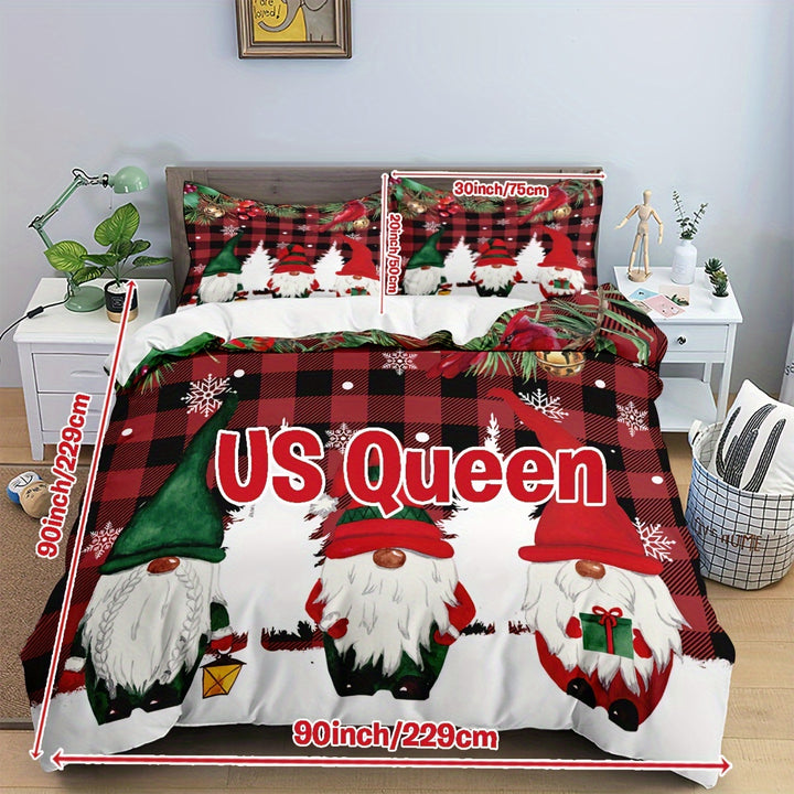 Conjunto Cama Natal Três Peças Capa Edredão Impressão