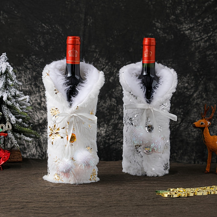 Capa Pelúcia para Garrafa de Vinho Natal com Flocos