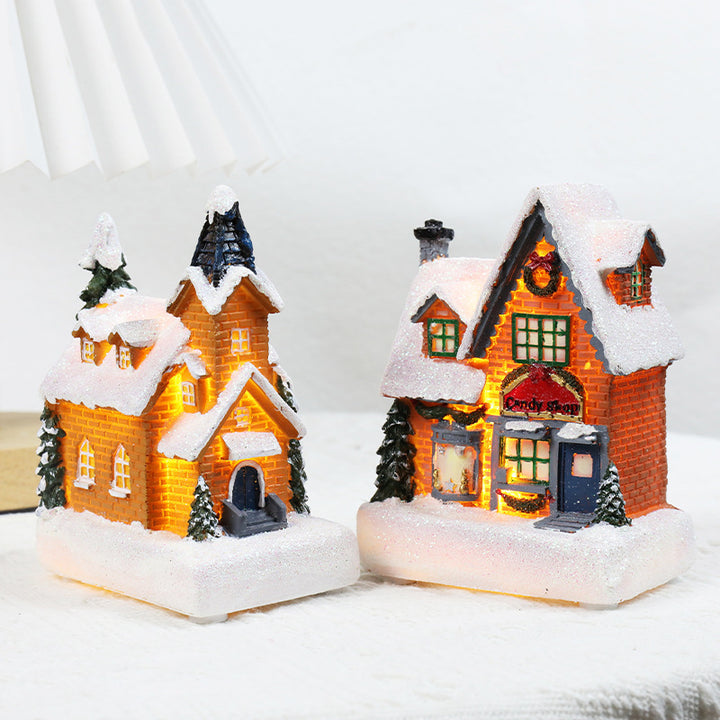 Christmas Decorations Resin Small House Luminous Ornaments by 253444