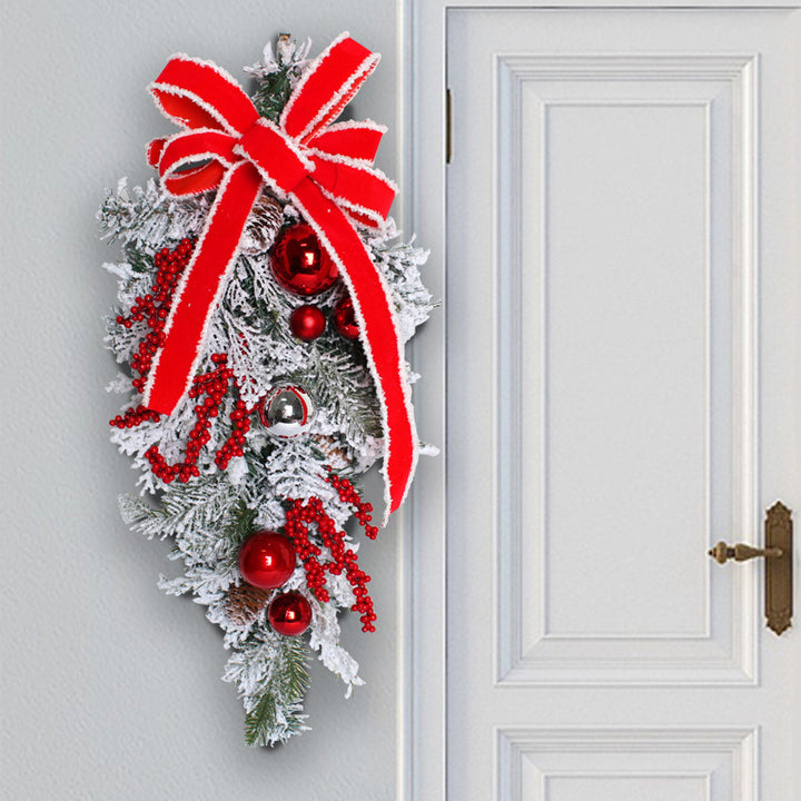 New Flocking Wreath Outdoor Decoration Door Hanging Christmas Wreath Rattan by 253444